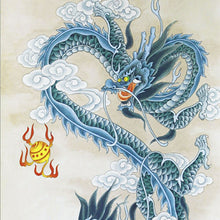 Load image into Gallery viewer, Kakejiku Japanese Hanging Scroll Poster Blue Dragon Economic Fortune H98cm W30cm