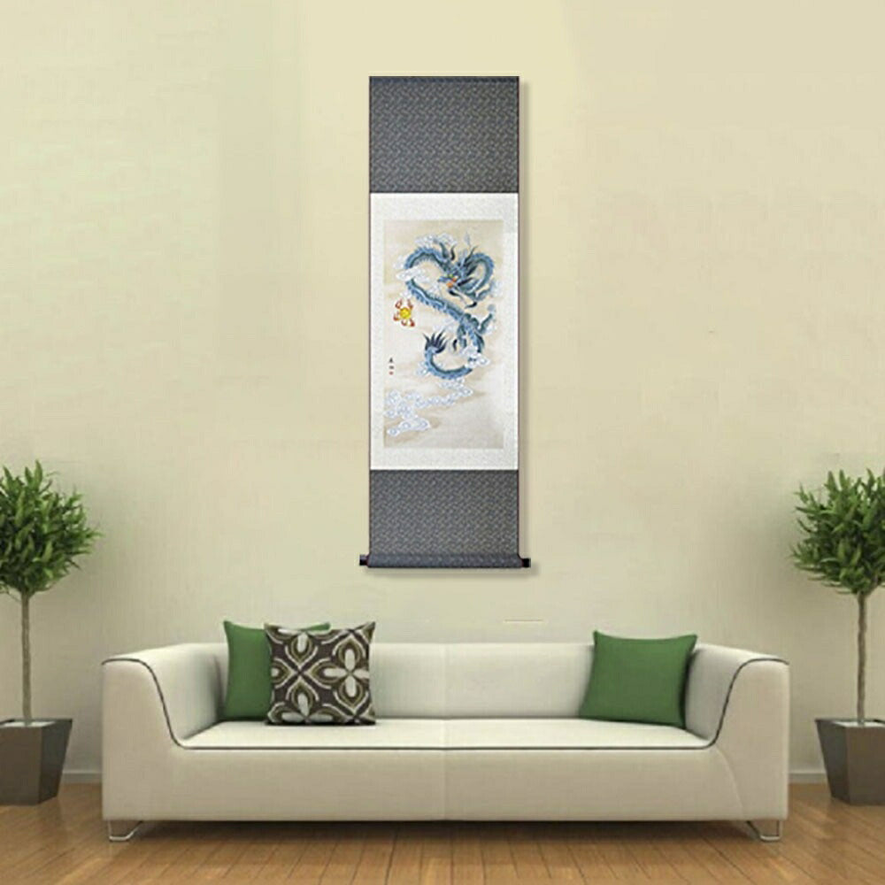 Kakejiku Japanese Hanging Scroll Poster Blue Dragon Economic Fortune H98cm W30cm