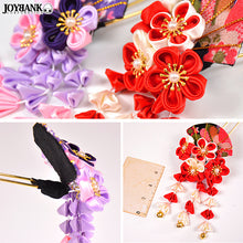 Load image into Gallery viewer, Kanzashi Japanese Women Hair Clip Purple &amp; Red Flower Kawaii
