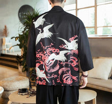 Load image into Gallery viewer, Happi JapaneseTraditional Coat Black 5 Cranes Yosakoi Dance Costume Women &amp; Men
