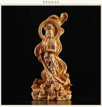 Load image into Gallery viewer, Wood Guanyin Bodhisattva KannonBosatsu Japanese Amulet Brown Height 16cm/6.3in
