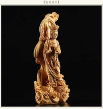 Load image into Gallery viewer, Wood Guanyin Bodhisattva KannonBosatsu Japanese Amulet Brown Height 16cm/6.3in
